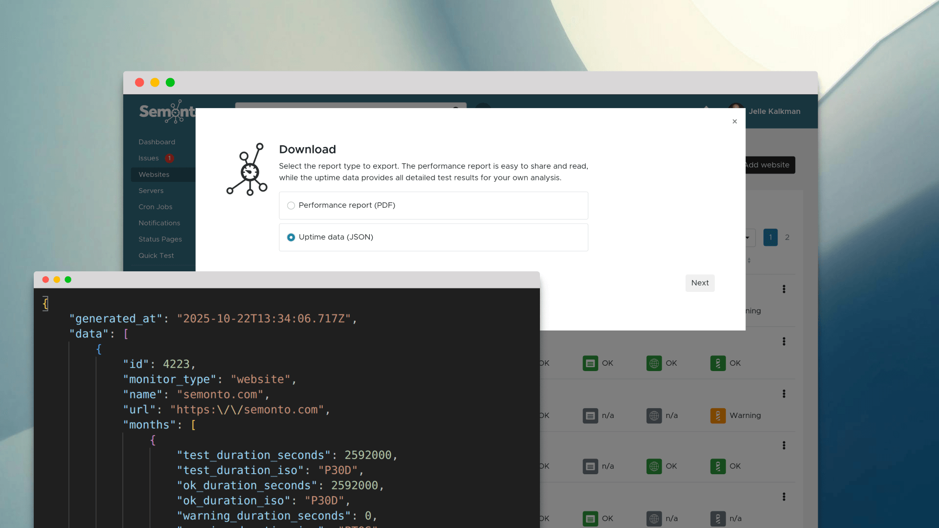Illustration of Semonto uptime export