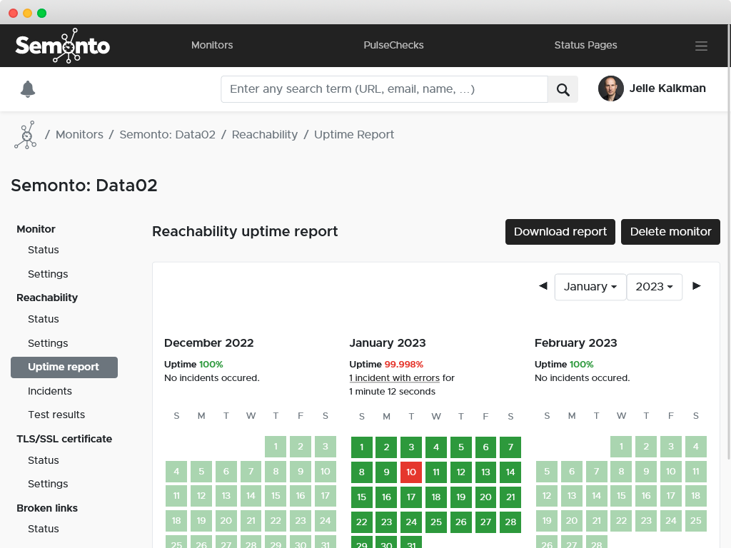 Uptime reports in Semonto