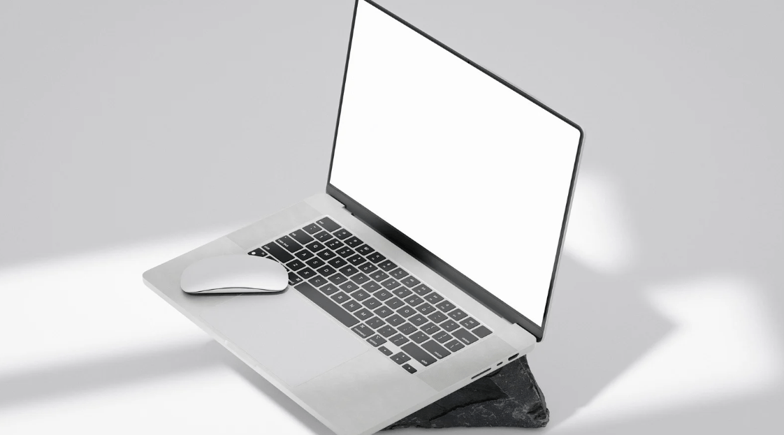 laptop showing a blank screen.